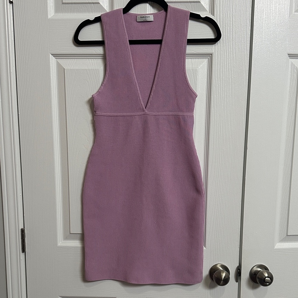 Babaton Lilac V-Neck Mini Dress